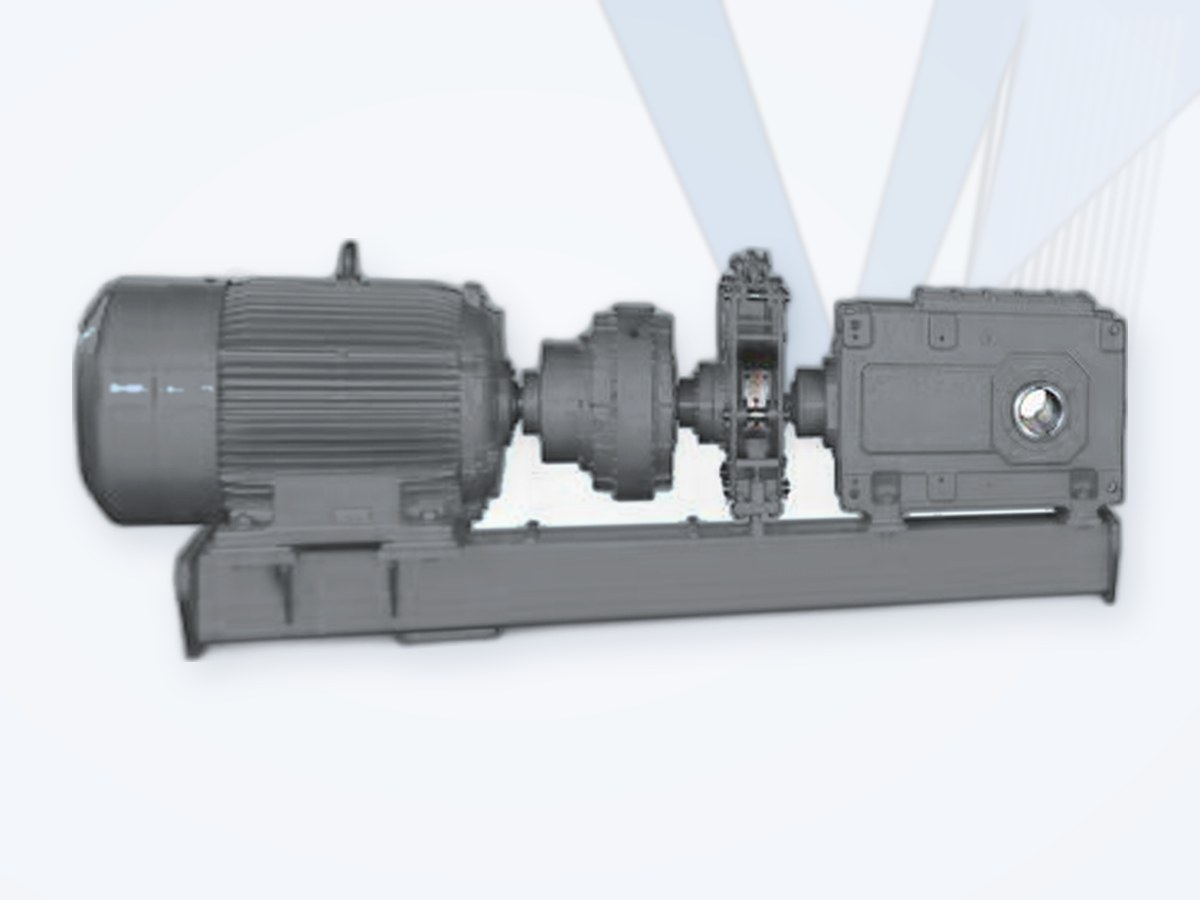 Belt-conveyor drive package: motor, fluid coupling, brake and helical gear unit on a base frame