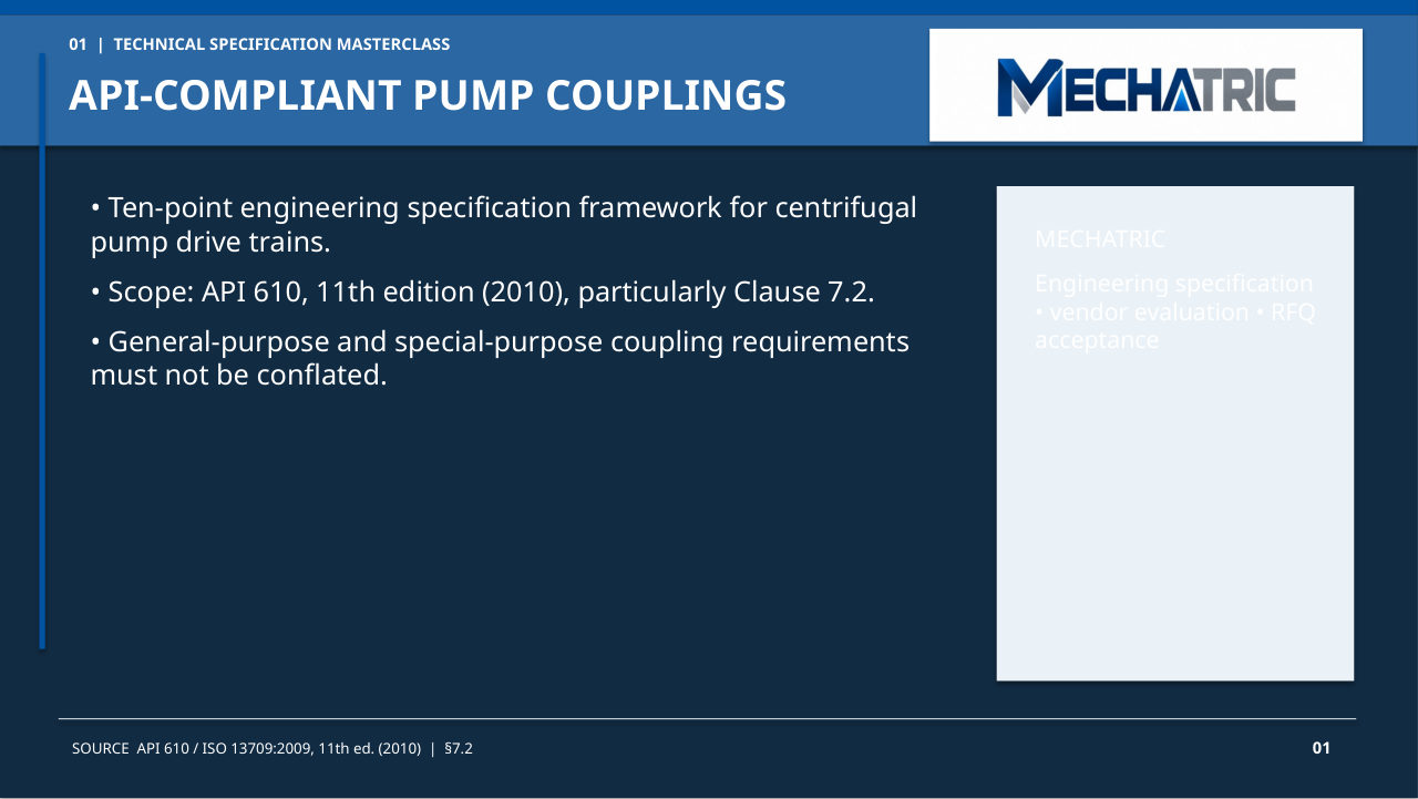 API 610 Pump Coupling Specification - Masterclass - slide 1 of 11
