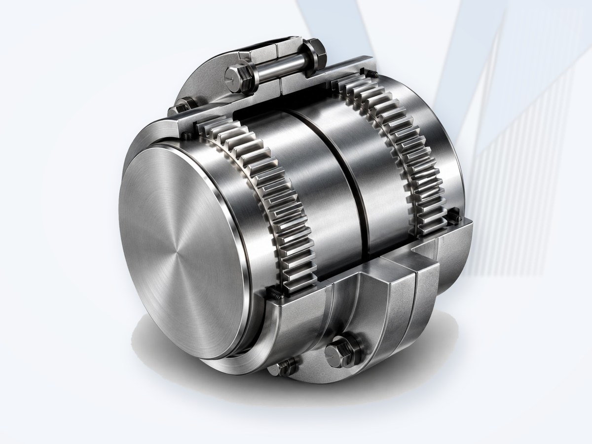 Falk Lifelign gear coupling, cutaway of flanged sleeve and crowned hub teeth