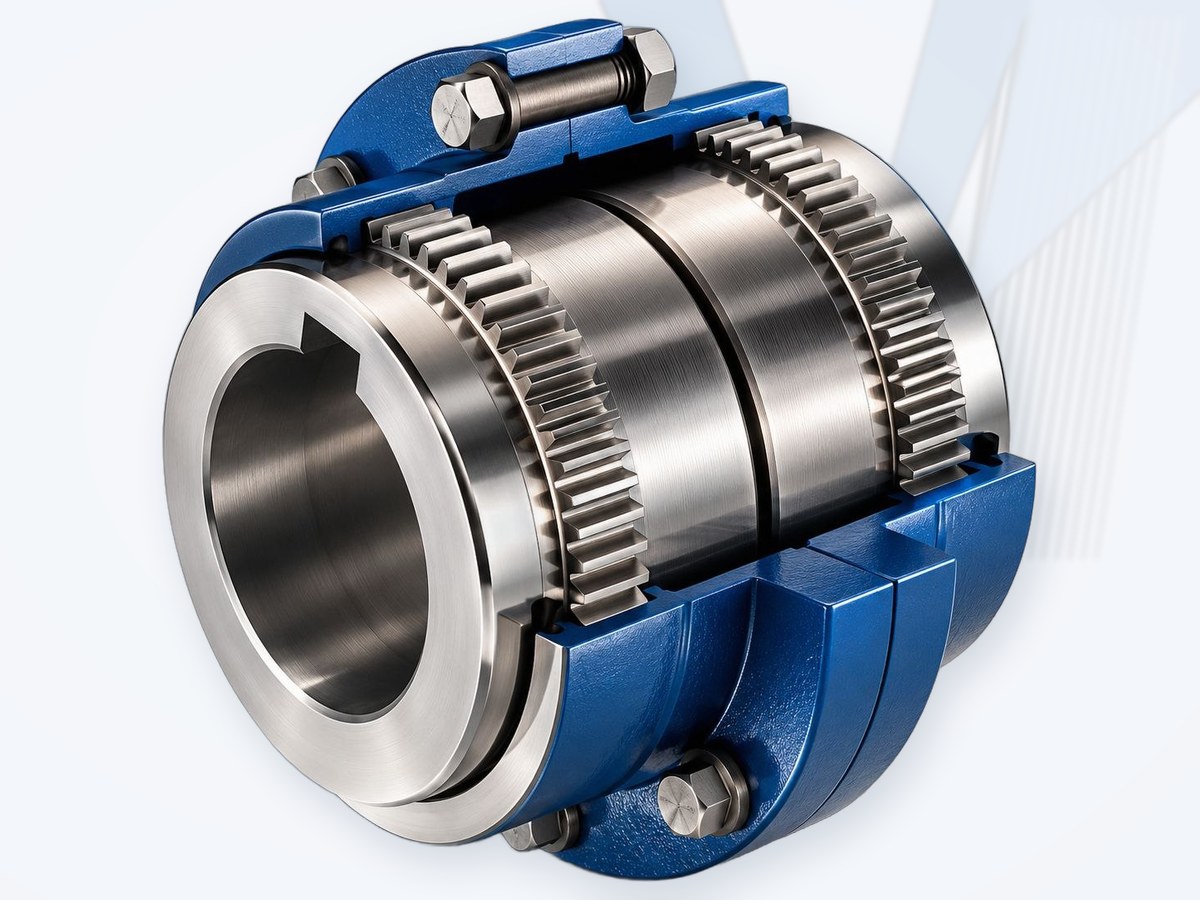 Industrial gear coupling, flanged sleeve cutaway