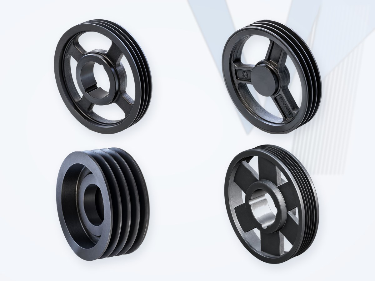 Cast iron V-belt pulleys: taper bush, solid hub, locking assembly hub and multi-groove types